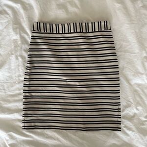 LOFT Black and Cream Striped Pencil Skirt